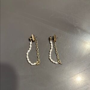 All Saints Elegant Gold and Pearl Chain Earrings